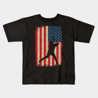 USA American Flag Baseball Player Kids T-Shirt